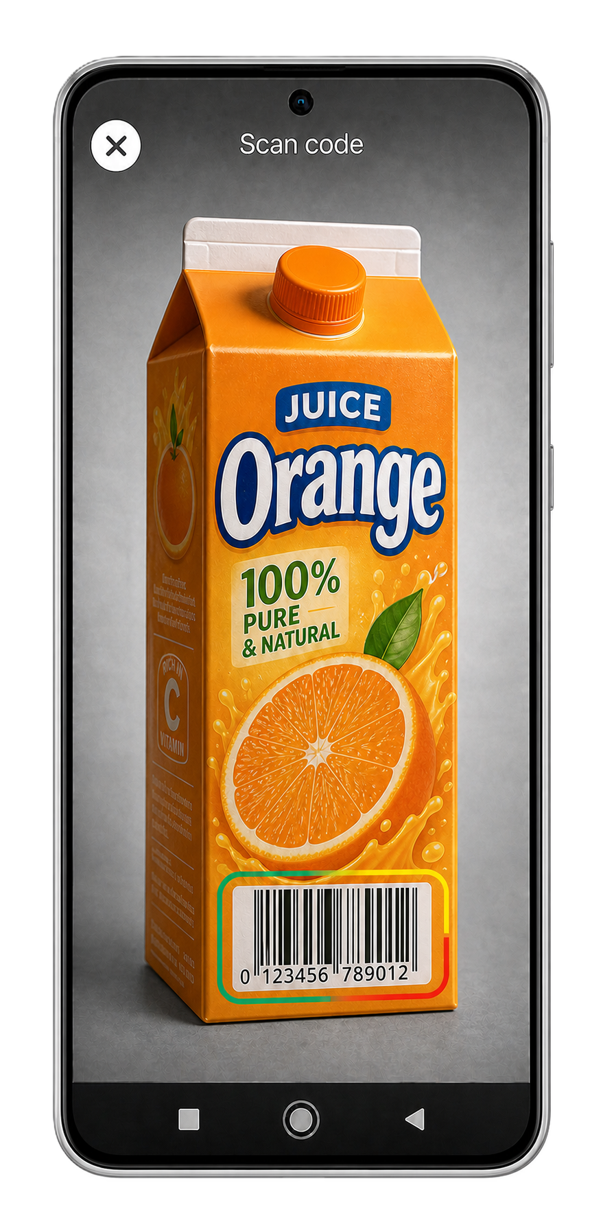 Scanning an orange juice carton barcode